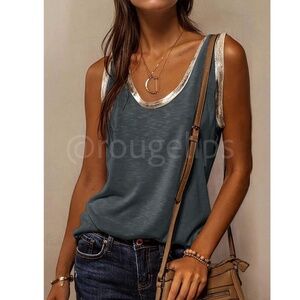 Grey Tank Top Gold Piping Trim